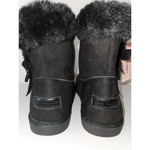 NWT! Juicy Couture Kodak Boots Girls Faux Fur With Bows Black Size 5M